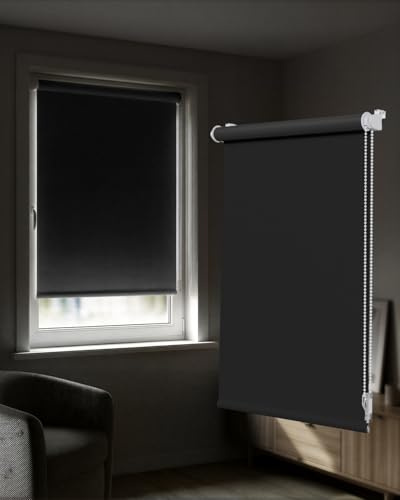 Victoria M. Tenebra Verdunkelungsrollo Klemmfix Rollo Fensterrollo, Sichtschutz, Verdunkelnd, Ohne Bohren inkl. Montagematerial, 75 x 220 cm, Schwarz