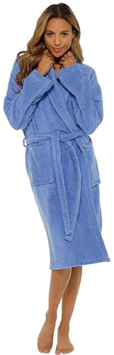 BRANDBUYS Ladies Luxury Terry Towelling Cotton Dressing Gown Bathrobe Highly Absorbent Women Hooded and Shawl Towel Bath Wrap (12-14, Shawl Lilac)