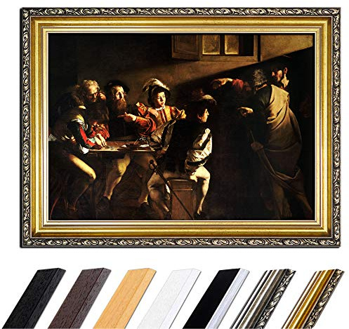Bilderdepot24 Bild mit Rahmen - Caravaggio Berufung des Heiligen Matthäus 80x60 cm - Gerahmtes Leinwandbild Alte Meister - Antiker Rahmen Gold Barock, Klassisch