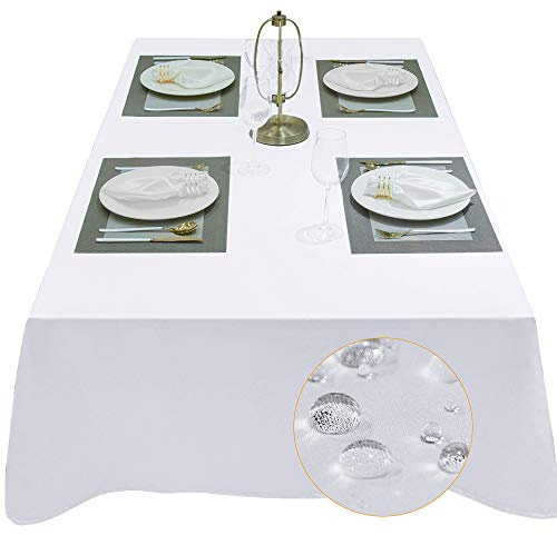 BALCONY & FALCON Rechteck Satin Tischdecken Waschbare Wasserfeste Tischdecke für Hochzeiten, Weihnachten, Party, 140 × 180 cm, Weiß