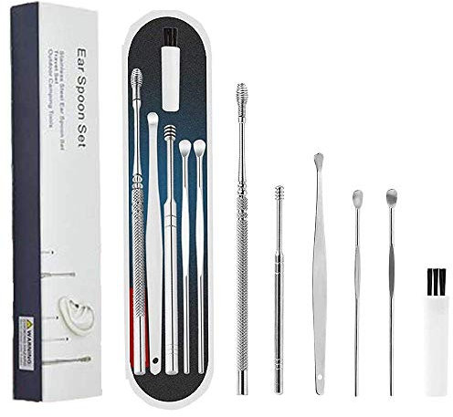Ear Wax Removal Kit, 6 Pcs Ear Pick Earwax Removal Tool, Ear Cleansing Tool Set, Stainless Steel Ear Wax Remover with Storage Box, Reusable Ear Curette Wax Removal Set for Children & Adults