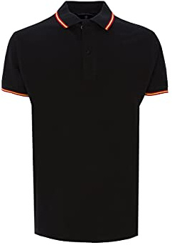 Polo Bandera España Hombre de Manga Corta con la Bandera española en Cuello y Mangas algodón (FR/ES, Letras, M, Regular, Regular, Negro)