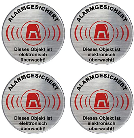 BIKE-label Alu Optik 3D Aufkleber Warnhinweisschild 4 x Alarmgesichert Objekt Video überwacht 70 mm 900200