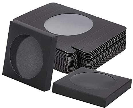 BENECREAT 24 pack svarta kraftpapperslådor med genomskinligt fönster 9 x 9 x 1,5 cm presentförpackningar i papper för bröllopsfest godis
