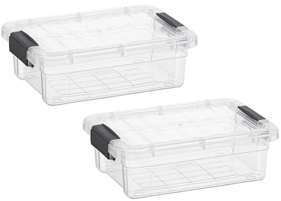 Superio Clear Storage Boxes with Lids, 1.27 Quart Plastic Container Bins for Organizing, Stackable Crates, BPA Free, Non Toxic, Odor Free, Organizers for Home, Office and Dorm, 2 Pack