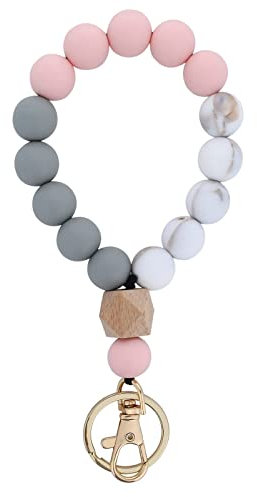 ASTER Schlüsselanhänger Perlen Armband Mädchen Damen Silikon Perlen Armband Schlüsselanhänger Armband Damen Elastisches Armband Schlüsselanhänger Zuhause Auto Halter Lavendel Lila Rosa