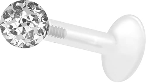 PIERCINGLINE PTFE Labret mit Innengewinde + Titan Aufsatz mit Epoxy Kugel kristallklar Piercing Ohr Helix Lippe