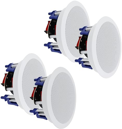 Herdio in Ceiling Speakers 2 Way 5.25 600 Watts Passive Wired Flush Mount for Home Theater Living Room Office Covered Porches(2Pairs, Paintable-Grille)