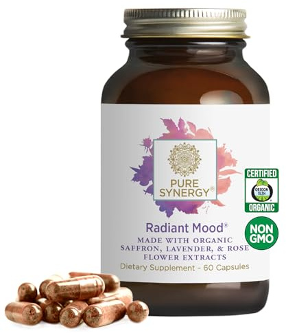 Pure Synergy Radiant Mood | Natural Mood and Sleep Supplement with Organic Saffron | with Saffron, Lemon Balm, and Magnolia Bark | for Sleep, and Stress Support (60 Capsules)