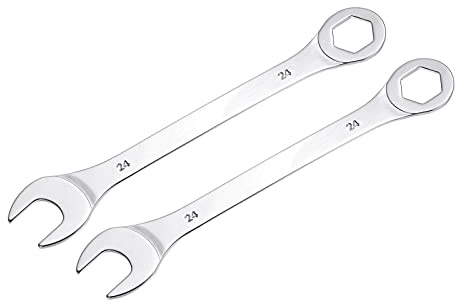 sourcing map 2Stk Dünn Ring Maulschlüssel mit Offset 6-Punkt Ende und Abgewinkelt Offen 24mm