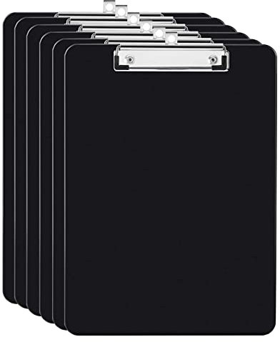 Clipboard Folder, 6 Packs A4 Plastic Clip Boards with Secure Hold for Office & Classroom Supplies - Black