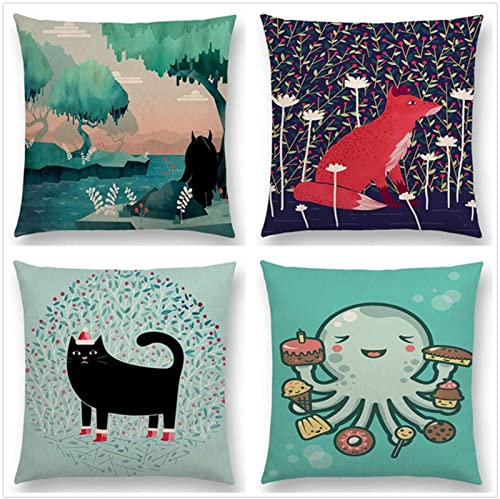 Kissenbezug 55x55cm 4er SetBoho Wohnzimmer Outdoor Deko, Schlafzimmer Zimmer Dekor Kissenhülle Kissenbezüge mit Verstecktem Reißverschluss, Couchkissen, Sofakissen Weinachten Abstrakte Tiere