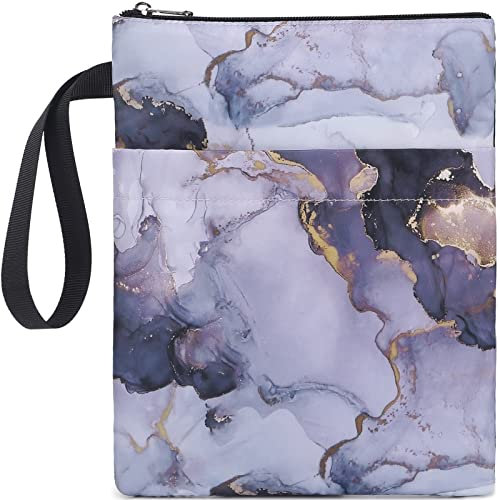 DSIUE Buchhülle mit Reißverschluss und Vordertasche, Buchhüllen für Taschenbuch, 29,5 x 22,9 cm, Geschenk für Buchliebhaber, Violett, Mit Reißverschluss