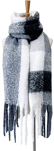 HGJH Strickschal Damen,Winterschals, Groß, Kariert, Weich, Warm, Dick, Dick, Quaste, Schwarz, Weiß, Schal, Lang, Groß, Winterschal, Trendige Stola-Schals Für Frauen Und Mädchen
