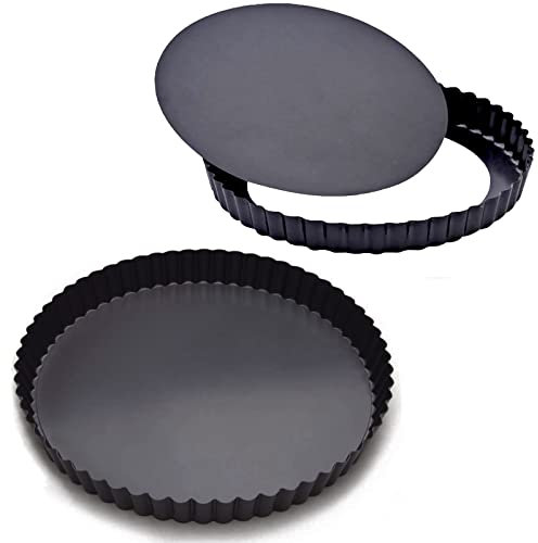 EGEN Quiche Tart Pan Tin, 28cm and 26cm Removable Loose Base Bottom Carbon Steel Tart Pie Mould Set of 2 (28cm+26cm)