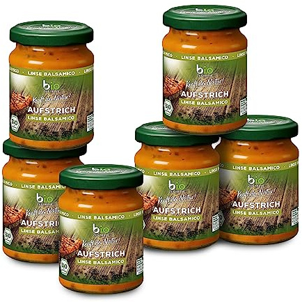 biozentrale Brotaufstrich Linse Balsamico | 6 x 125 g | vegan & laktosefrei | mit 14% Linsen | Aufstrich auf Gemüsebasis mit Balsamico | lecker auf Brot oder zum Verfeinern von Gerichten