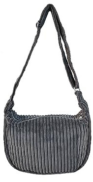 Ulisty Damen Klein Cord Hobo Tasche Breiter Gurt Umhängetasche Schultertasche Lässig Messenger Schulranzen Handtasche Tägliche Tasche Grau