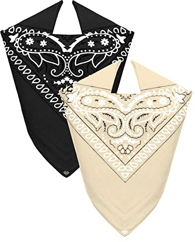 Van Der Rich ® – Set med 2 bandanas av 100 % bomull halsduk för män och kvinnor, Svart Beige, one size