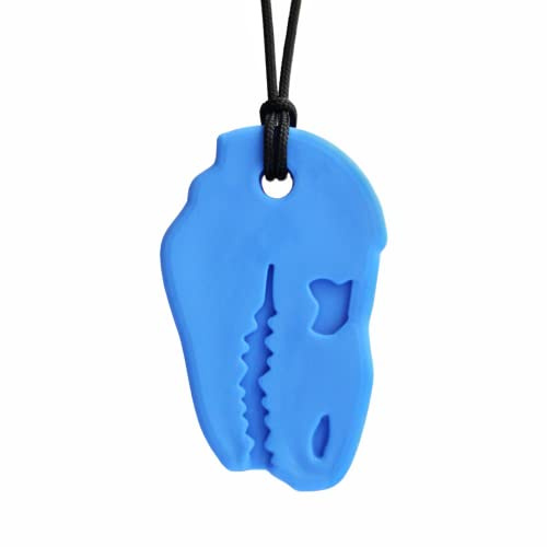 ARK® Kauhalskette Prehistorisch in verschiedenen Stärken und Formen mit einstellbarer Abreißleine - Sensory Halskette, Beißblock, Kauen, Zahnen (Dino, fest, blau)