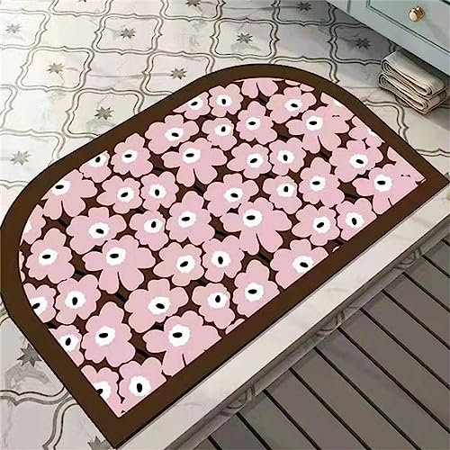 Badematte Rutschfester Badezimmerteppich Absorbierender Badteppich 80x150cm Duschmatte Schnelltrocknende Badematte Home, Badvorleger Rutschfest Waschbar, Bad Teppiche Badezimmermatte Rosa Blumen