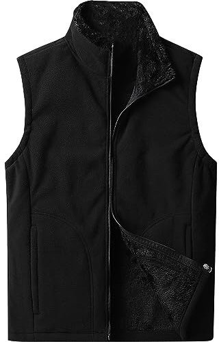 AIEOE Kroppsvärmare för män fleece-väst med fickor för höst och vinter, Svart 01, XL