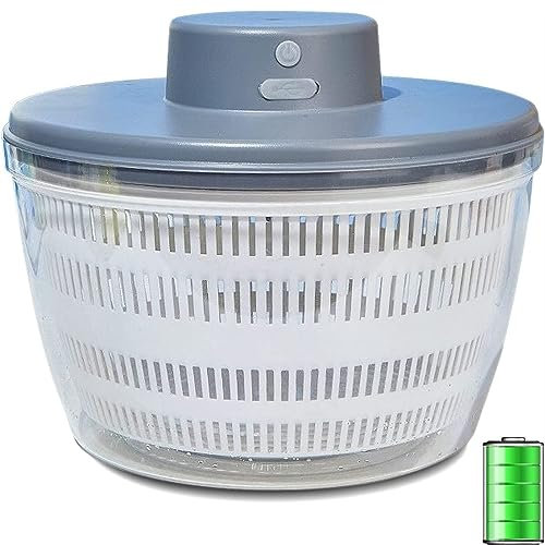 Essoreuse à Salade électrique 4L, séchoir à laitue Rechargeable par USB, essoreuse à Salade Automatique, essoreuse de Stockage de Fruits et légumes de Grande capacité, Batterie 1200 mAh (Color : Grey