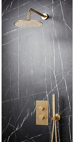 Apres Dual Function Concealed Shower Valve Brushed Brass | Complete Shower System | Brushed Brass | Fixed Head and Fixed Handset |