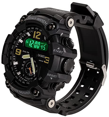 Rozhuhro Orologio Militare Uomo Sport All'aperto Orologio Elettronico Esercito Tattico Orologio da Polso LED Cronometro Impermeabile Orologi Analogici Digitali,Nero