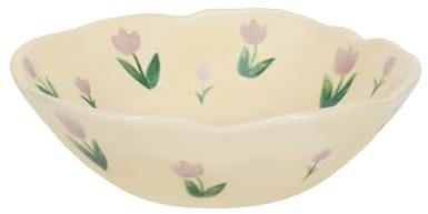 Koythin Salad Bowls, Cute Purple Tulip Flower Ceramic Bowls, Cream Yellow Serving Bowl for Pasta, Cereal, Fruit, Soup, Rice, Dishwasher and Microwave Safe (Purple Tulip Set of 1) | Tulip pattern serving bowl, fits oatmeal, soup, rice; aesthetic kitchen counter decor