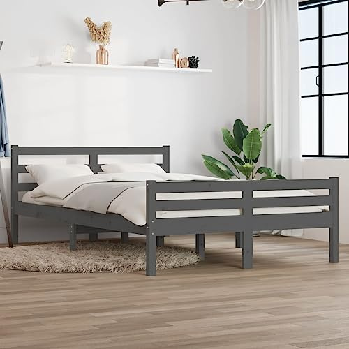 ZQQLVOO Bettgestell Familienbett Palettenbett Massivholzbett Grau 140x200 cm