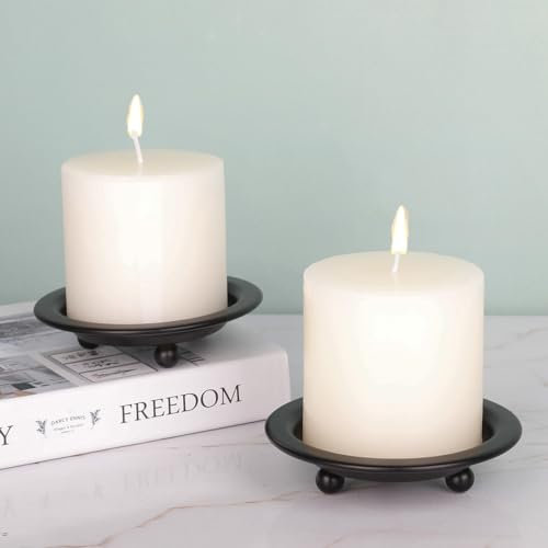 Lot de 2 bougeoirs en fer noir, style soucoupe en métal, support de bougie décoratif pour mariage, salle à manger, fête