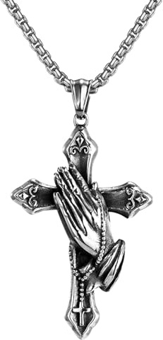 OIDEA Herren Plain Kreuz Halskette: Vintage Kreuz Anhänger mit Weizenkette Christliche Kreuzkette Biker Retro Venezianische Kette Religiöser Geschenk für Männer Vater Freund
