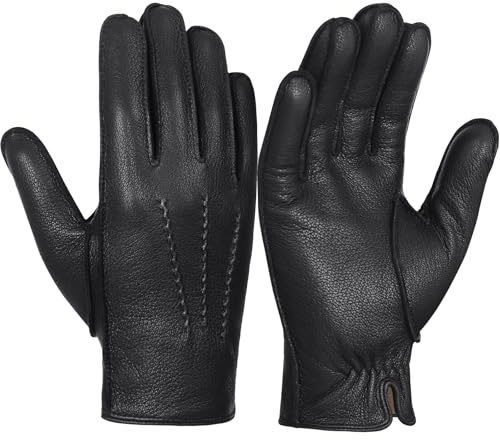 GSG SINCE 1998 Herren Lederhandschuhe Winter – Chromfrei gegerbtes Lammleder, Warm gefüttert mit Wollmix, Fahrerhandschuhe für Alltag Schwarz L