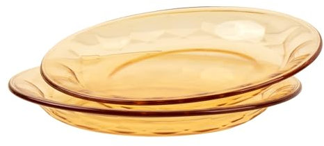 BEVIEVER Juego de 2 platos de ensalada de cristal premium de 23 cm, platos de cristal ámbar para cena, ensalada, fruta, lavavajillas y microondas