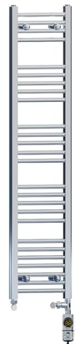 300mm Wide Chrome Electric Dual Fuel Bathroom Towel Rail Radiator Heater With AF Thermostatic Electric Dual Fuel Element UK (300 x 1400 mm)