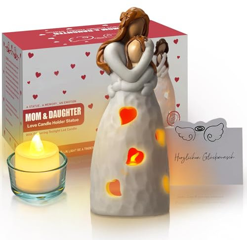 Johiux Geschenk Mama - Kerzenhalter mit LED Kerze für Mutter und Tochter - Geburtstag, Muttertag, Weihnachten, Neujahr