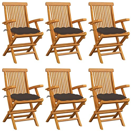 Homgoday Gartenstühle mit Taupe Kissen 6 STK. Massivholz Teak Balkonstuhl Gartenstuhl Balkonstühle Terrassenstuhl Gartensessel Stühle für Balkon Terasse