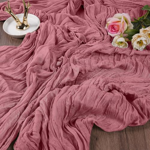 AUAUY 2 Stück Boho Gaze Etamin, Tischläufer, 90 x 300 cm, Packung mit Tischläufer aus Seihtuch, Tischläufer, Küche, Innendekoration, Urlaub, Hochzeit, Party, Geburtstag, Dekoration, Rosa