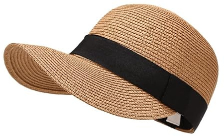 NNOVAT-Beach Cap Handmade Sun Visor Baseball Cap Straw Hat Weave Sun Cap Sun Hat