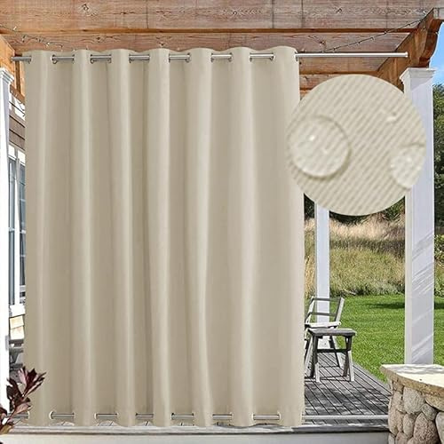 FicaRico Outdoor Vorhang Wasserdicht Winddichte Outdoor Vorhänge Wetterfest mit Ösen Oben und Unten, Sonnenschutz Blickdicht Outdoor Vorhang für Pavillon Garten, 1 Stück, Biscotti Beige, B135xH132cm