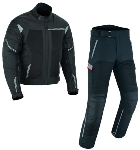 Zweiteilige Motorradkombi Herren Motorrad Textil kombi Biker Motorrad Touring Jacke und Hose Schwarz Herren 2-teiler mit Protektoren Motorradanzug Textilien Motorradjacke & Motorradhose (BLACK, XL)