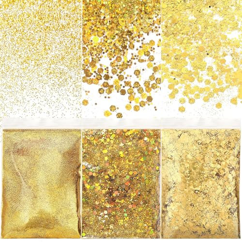 NVGVUP 150g Glitzerpulver zum Basteln, Gold Glitzerpulver Pailletten, Glitzer zum Weihnachten Basteln Kerzen, Glitzerpuder für Nägel Kunst Gesicht Makeup Kartenbasteln, 3 Größen