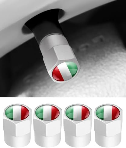 Flaconi 4PCS Bouchon Pneu Voiture,Bouchon Valve Pneu Voiture,Valves Pneus Autos,Bouchon de Valve de Voiture avec Drapeau Italien,Bouchon de Valve Voiture,Convient aux Voitures et aux Camions