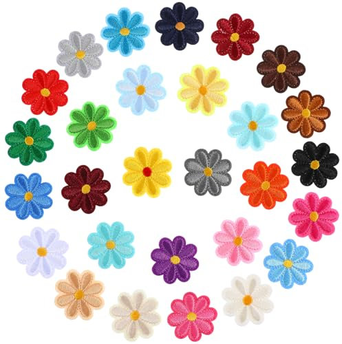 Gjinxi 28 Stück Blumen Flicken zum Aufbügeln Kinder, Patches zum Aufbügeln Bestickte Aufnäher Bügelbilder Aufbügelflicken für Jeans Kleidung T-Shirt DIY Rucksack Hut Dekoration