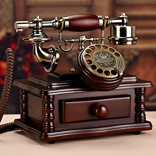 Telefono fisso, telefono retrò in legno massello con filo, telefono fisso vintage per ufficio domestico, telefono da scrivania classico con quadrante rotativo vecchio stile con cassetto, funzione di