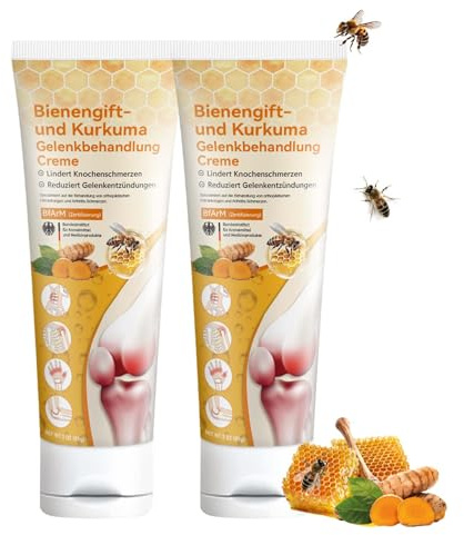 Bienengift und Kurkuma Gelenk Creme, 2 Stück Bienengiftsalbe, Bee Venom Joint Relief Gel, Bienengift Gelenk Creme, Beruhigend, Schmerzlinderung, für Beschwerden in Rücken, Gelenke, Knie (170G)