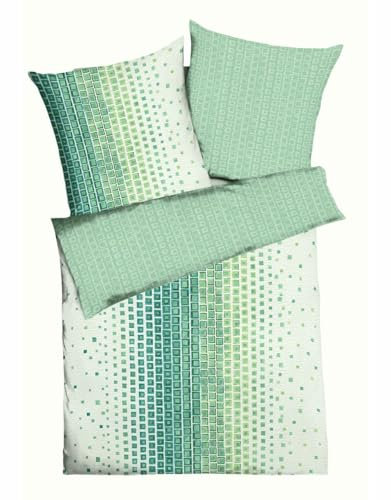 JACK by Kaeppel Edel Seersucker 2 TLG. Wende Bettwäsche Oxygen Jade Quadrat Farbverlauf Grün Offwhite, Größe:155x220cm Bettwäsche