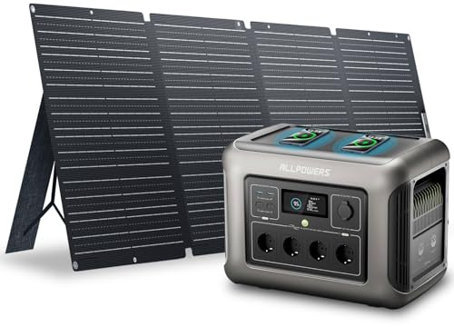 ALLPOWERS R1500 1800W Centrale elettrica portatile Con Pannello Solare 200W | 1152Wh LiFePO4 Batteria Backup Espandibile, 43dB UPS Generatore Solare per Campeggio, Festa, RV, Uso Casa, 0-80% in 40 Min