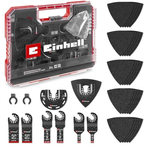 Originale Einhell XL-PLUS-CASE Set multiutensile per autoveicoli da 35 pezzi (lame per sega a tuffo BiM, piastra di supporto Delta, carta vetrata per metallo, adattatore Dremel)