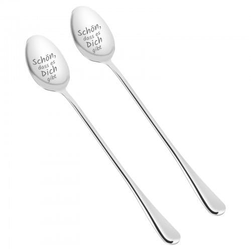 2 Pezzi Cucchiaini Caffe in Acciaio Inox, Cucchiaini da Tè, Cucchiaini da Caffè, Cucchiaini da Dessert con Incisione, Cucchiaini da Tavola, per espresso, bevande calde, cioccolato, dessert e gelato